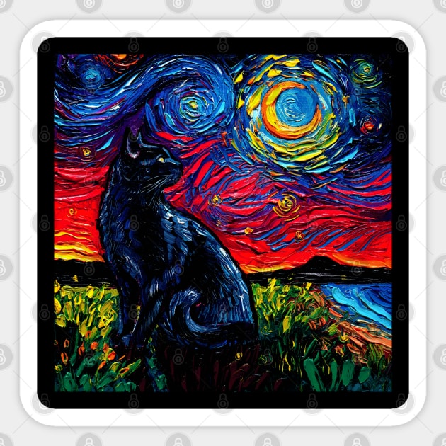 Black Cat Night 2 VERSION 2 Sticker by sagittariusgallery